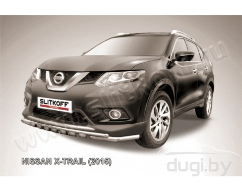 NISSAN X-TRAIL (T32) 2013-н.в защита переднего бампера d57+d42 двойная труба с нижними пластинами из нержавеющей стали